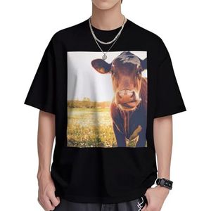 Katoenen T-shirts met dierenprint voor dames, casual tuniek, korte mouwen, ronde hals, zomer, basic, losse pasvorm, T-shirt, Zwart, S