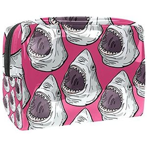 Make-up tas PVC met ritssluiting toilettas waterdichte cosmetische tas met roze haaien voor vrouwen en meisjes