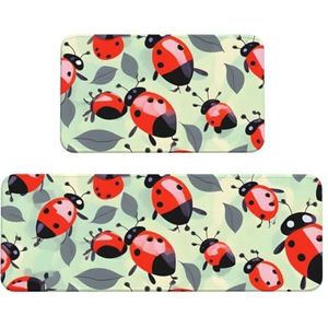 MGGAklp Lieveheersbeestjes Cartoon Patroon Print Keuken Vloermat 2 Sets Antislip Waterdichte Mat Comfort Staande Mat Decoraties