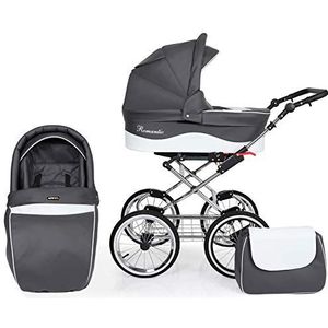 Baby kinderwagen Classic Buggy 3in1 autostoel reissysteem pasgeborenen vanaf de geboorte (2in1 zonder autostoel, grafiet & wit)