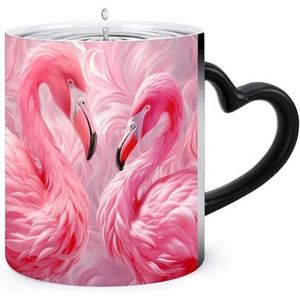 Roze Flamingos koffiemok 11oz kleur veranderende mokken hartvormige handvat warmtegevoelige verkleuring kopjes