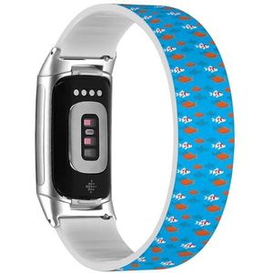 RYANUKA Solo Loop Strap compatibel met Fitbit Charge 5 / Fitbit Charge 6 (gewone goudvis cartoon) rekbare siliconen band band accessoire, Siliconen, Geen edelsteen