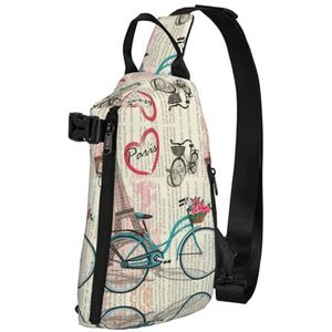 EdWal Zeester en zeeschelp patroon print borst tas sling tas crossbody rugzak schoudertas, voor reizen wandelen fietsen camping, Eiffeltoren fiets, Eén maat