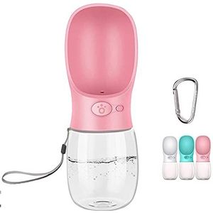 Draagbare drinkfles voor honden met waterdispenser voor huisdieren, antibacterieel, voor levensmiddelen, het testen van honden, reizen, drinken voor drinkflessen, voor buiten, (350 milliliter, roze)