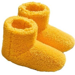 JadeRich Vrouwen Mannen Effen Kleur Fuzzy Pluche Zachte Zool Bootie Slippers Warme Hak Bedekkende Lichtgewicht Memory Foam Indoor Laarzen, Geel, 7/8 UK