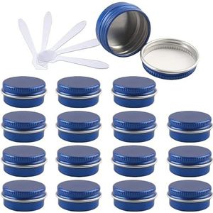 OIFAODAO， 48 PC 10 ml Blauwe Lege Ronde Aluminium Blikken met Schroefdeksels Opslag Potten Cosmetica Containers 6 Spatel ，Cosmetische potjes(Blue,10ml)