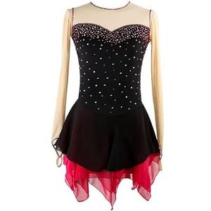 Nnnydjy Schaatskleding Met Ronde Hals Voor Dames Kunstschaatswedstrijdjurk Voor Meisjes Gymnastiek Kostuum Wintersport Schaatspak Asymmetrische Zoom,zwart,11_13Years