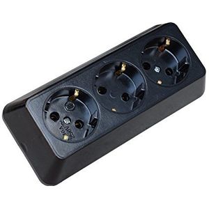 TNL Nieuw 3-voudige opbouwstopcontact, gemaakt in de EU, meervoudige stekkerdoos, 4 stopcontacten, opbouwkoppeling, zonder kabel, 3-voudig, zwart