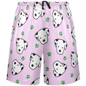 LI ZHI XIN Herenpyjamabroek, korte pyjamabroek, zomer casual shorts, elastische taille met trekkoord, rechte losse pasvorm met 2 zakken, S-XXL schattige hond cartoon patroon paars, Meerkleurig, S