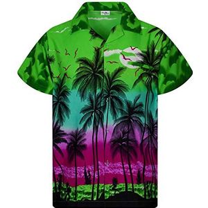 King Kameha Funky Hawaïhemd voor heren, korte mouwen, strandprint, groen, 9XL, Jk_beach-green, 9XL