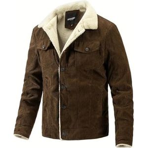 Herenmode corduroy jas, casual vintage stijl reversknoop slim fit warme jas voor buiten, Koffie, one size