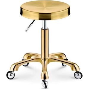 JAVPTAV Zadelstoel, Gouden Roller Barkruk, Swivel Lift Schoonheidssalon Kapper Salon Spa Massage Werkkruk, Roestvrij Staal Teller Kaptafel Werktafel Tattoo Roller Kruk