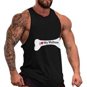 Bone I Love My Maltese mannen spiertank top gym t-shirt workout vest volledige print mouwloze T-shirts 3XL