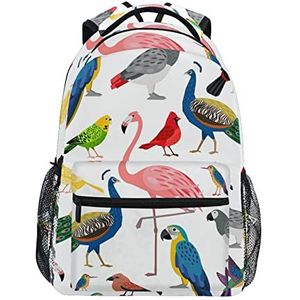 Flamingo Color Birds School Rugzak voor Meisjes Jongens Middelbare School Stijlvol Ontwerp Student Tassen Boekentassen, Patroon, 11.5×8×16In