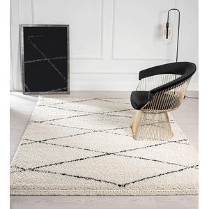 the carpet Bahar Shaggy hoogpolig woonkamer tapijt (35 mm) patroon crème/zwart 80 x 250 cm