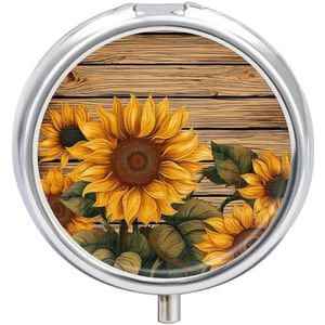 Verf Houten Board Zonnebloem Pil Doos Mini Pil Case Pocket Pil Case voor Mannen Reizen Pillendoos Leuke Pil Organizer 3 Compartiment Geneeskunde Pil Organizer Pil Container Pil Houder
