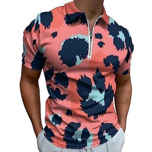 Luipaard Dierenpatroon Poloshirt voor Mannen Casual Rits Kraag T-shirts Golf Tops Slim Fit