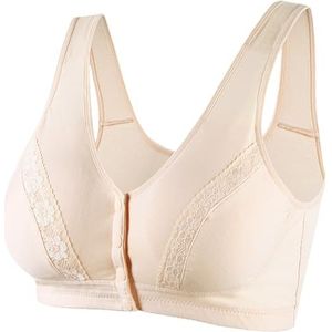 HongXINGDd Dagelijkse opening aan de voorkant, praktische comfortabele beha met drukknoop, van draadloos katoen met drukknop, nude, 100D