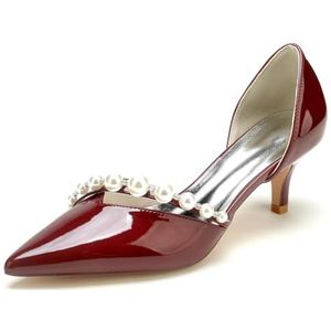 GHSIRUEU Vrouwen Fashion Pointed Toe Slip-on Pearls Dress Pumps Glitter Casual Lakleer Schoenen 2.36 Inches Hakken,Burgundy,36 EU