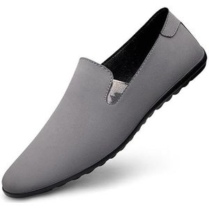 Loafers for heren, ronde neus, suède PU-lederen loafers, antislip, platte hak, slip-on for schoolfeest (Color : Grey, Size : 39 EU)