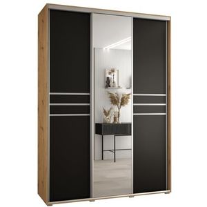 MEBLE KRYSPOL Davos 11 180 Kledingkast met drie schuifdeuren voor slaapkamer - Moderne Kledingkast met spiegel, kledingroede en planken - 235,2x180x60 cm - Artisan Black Silver