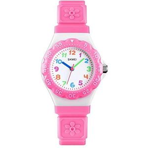 SKMEI Kids Jongens Meisjes Kinderen Eerste Horloge Gemakkelijk Te Vertellen Tijd Leren 4 Kleuren Horloge Clear Dial Kleurrijke Uur Markers, roze, riem