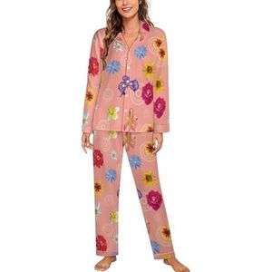 Kleurrijke Bloemen Lange Mouw Pyjama Sets Voor Vrouwen Klassieke Nachtkleding Nachtkleding Zachte Pjs Lounge Sets