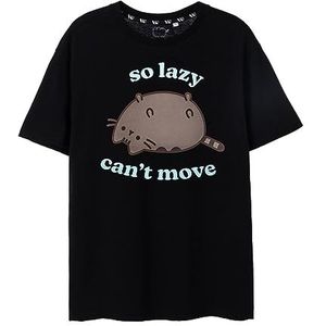 Pusheen Casual Black Dames T-shirt met korte mouwen | So Lazy Design Leuk en comfortabel katoenen shirt voor volwassenen - klein