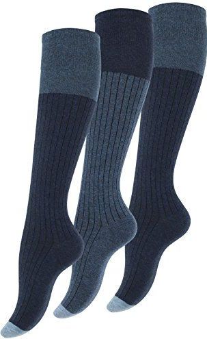 Vincent Creation - Kniekousen - Blauw - 3 Paar - Natuurvezel - Katoen - Riblook
