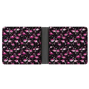 Roze Flamingo's lederen portemonnee voor heren, minimalistische blokkerende tweevoudige portefeuilles, slanke portemonnee met 6 creditcards