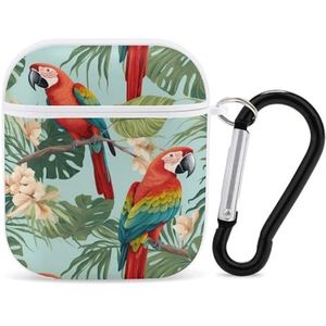 Tropische Bladeren En Papegaai Vogels Leuke Case Voor AirPods 2&1 Schokbestendige Beschermende Hoofdtelefoon Gevallen Cover Met Sleutelhanger Voor Mannen Vrouwen