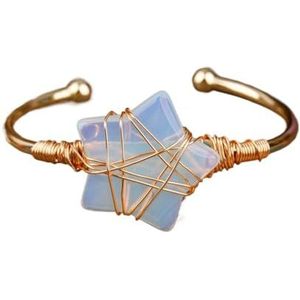 Vrouwen Edelsteen Kralen Goud Koper Polsband Bangle Wire Wrapped Sterren Kralen Manchet Armband Tienermeisjes Koppels Sieraden (Color : Gold_Opal)