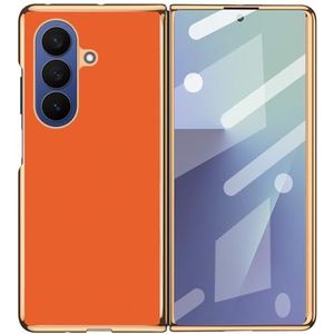 HAMEXLN Beschermhoes voor Samsung Galaxy Z Fold 7, Slanke Lederen Hoesje Schermcamera Bescherming Elektroleren Schokbestendige hoes, Oranje, Fold 7