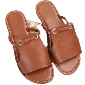 Pantoffels, Zomerpantoffels for dames, effen kleur, gevlochten, eenvoudige dagelijkse strandpantoffels voor House Slides Douche Sandalen(Brown,43 EU)