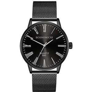Mannen Elegant horloge Steel Mesh Belt wrap armband quartz horloge Romeinse cijfers Business Watch E60 (Size : 1)