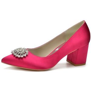 Dames Gesloten Teen Hakken Pumps 2.36Inch Chunky Blok Hakken Lage Jurk Schoenen Slip on Business Office Werk Trouwschoenen,Fuchsia,35 EU