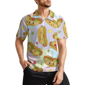 Hotdogs emoticons heren golfpoloshirts klassieke pasvorm T-shirt met korte mouwen bedrukt casual sportkleding top XL