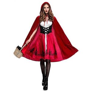 IMEKIS Roodkapjessenkostuum voor volwassenen, Halloween, carnaval, cosplay, feestjurk, prinsessenjurk, sprookje, verkleedkleding, Little Red Riding Hood jurk en cape met capuchon, performance outfit, rood, M