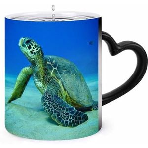 Oceaan Zee Schildpad Koffie Mok 11oz Kleur Veranderende Mokken Hartvormig Handvat Warmtegevoelige Verkleuring Cups