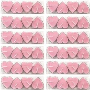 pajoma® Hart theelichtjes 48 stuks, Valentijnsdag kaars - roze in polycarbonaat hoes, brandduur ca. 3 uur - H 2,5 cm Ø 4,5 cm | Theelichtjes voor Moederdag, jubileum & verjaardagsdecoraties