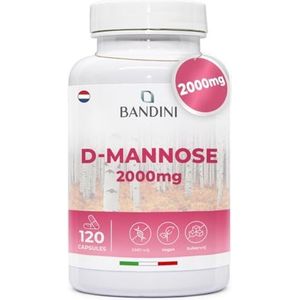 Bandini® D Mannose voor blaasontsteking, 2.000 mg pure D-Mannose per dagelijkse hoge dosis, voor ondersteuning van de urinewegen en welzijn, 100% Vegan & GMO-vrij Manose, 120 pure capsules
