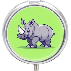 Happy Rhino pillendoos 3 compartimenten reispillenorganizer 3 keer per dag schattige mini pillenetui voor portemonnee en zak draagbare metalen medicijndoos met spiegel ronde dagelijkse