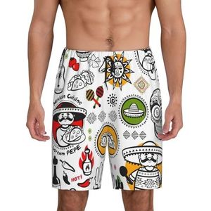 Mannen Mexicaanse Salsa Symbolen Print Lounge Shorts Pyjama Bottoms Nachtkleding Shorts Kerst Shorts Losse Sport Broek, Zwart, XL