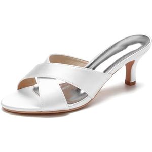 SYDZSW Satijnen Naald Hak Trouwschoenen Bruidsschoenen Hoge Hakken Ivoor Sandaal Bride 35-43, Wit, 43 EU