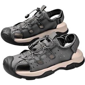 EKsma Atletische sportsandalen voor heren, outdoor, gesloten teen, wandelen, visserssandalen, waterdicht, zomer, leer, antislip, Blauw, 44 EU