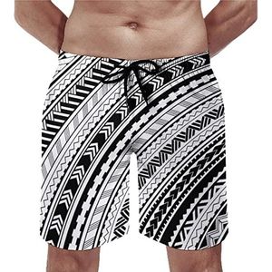 Maori Stijl Etnische Ornamenten Heren Zwembroek Casual Strand Shorts met Compressie Liner Sneldrogende Badmode met Zakken 2XL