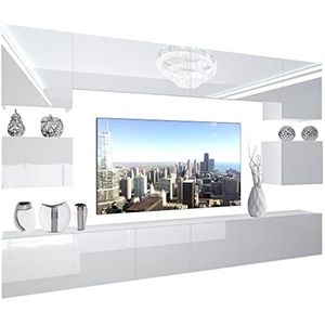 Belini Woonwand, volledige uitrusting, woonkamerset, moderne kastwand met ledverlichting, montagewand, tv-kast, wit