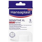 Hansaplast Gevoelige XL-pleisters ter bescherming van middelgrote tot grote wonden, hypoallergeen en steriel, latexvrij, 1 verpakking van 5 stuks, 6 x 7 cm