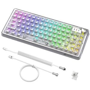 Attack Shark Wit Gasket Hot-swappable Bedraad Mechanisch Toetsenbord,75% 82 Toetsen, Outemu-Switches,RGB Custom Chroma Lighting 16.8M Backlit, Zeer Transparant pc Keycap, Opgerolde Toetsenbordkabel