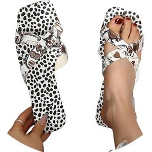 Vintage Luipaardprint Slippers Dames Vierkante Neus Sandalen Mode PU Leren Slippers Lichtgewicht Peep Toe Slippers Casual Platte Strandschoenen for Binnen En Buiten(Brown,43 EU)